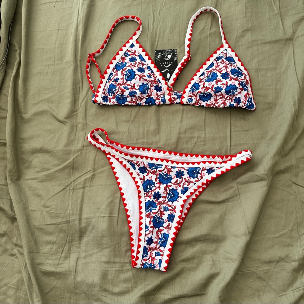 Floral Red and Blue Bikini Set